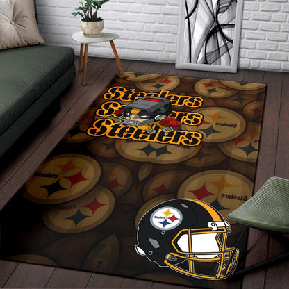 Pittsburgh Steelers American Football Team Angry Rusher Flying Steelers Helmet Area Rug Home Decor