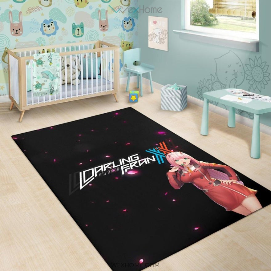Darling In The Franxx Anime Sexy Zero Two Eating Candy Cherry Blossom Area Rug Home Decor