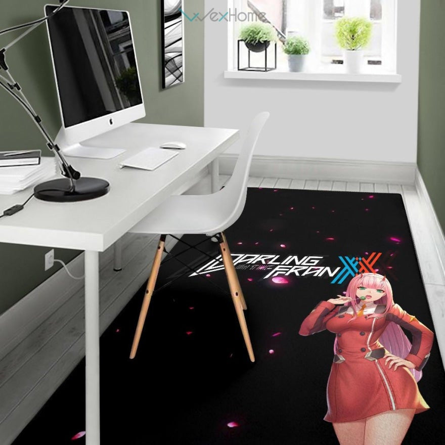 Darling In The Franxx Anime Sexy Zero Two Eating Candy Cherry Blossom Area Rug Home Decor