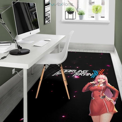 Darling In The Franxx Anime Sexy Zero Two Eating Candy Cherry Blossom Area Rug Home Decor