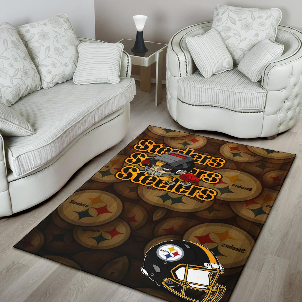 Pittsburgh Steelers American Football Team Angry Rusher Flying Steelers Helmet Area Rug Home Decor