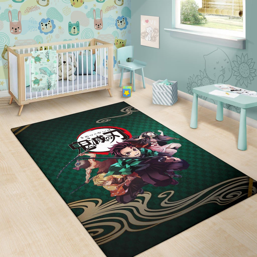 Demon Slayer Anime Main Characters Tanjiro Nezuko Zenitsu And Inosuke Fighting Area Rug Home Decor