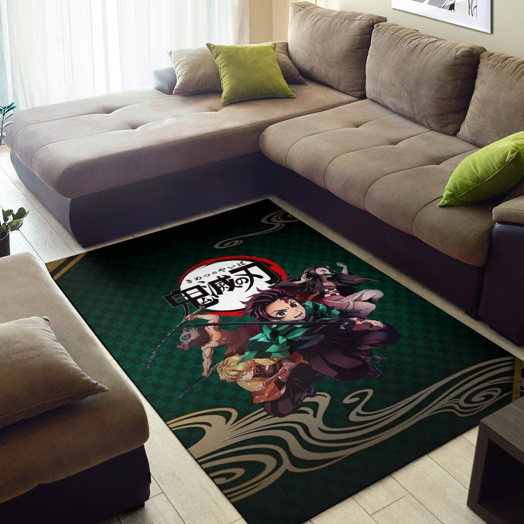 Demon Slayer Anime Main Characters Tanjiro Nezuko Zenitsu And Inosuke Fighting Area Rug Home Decor