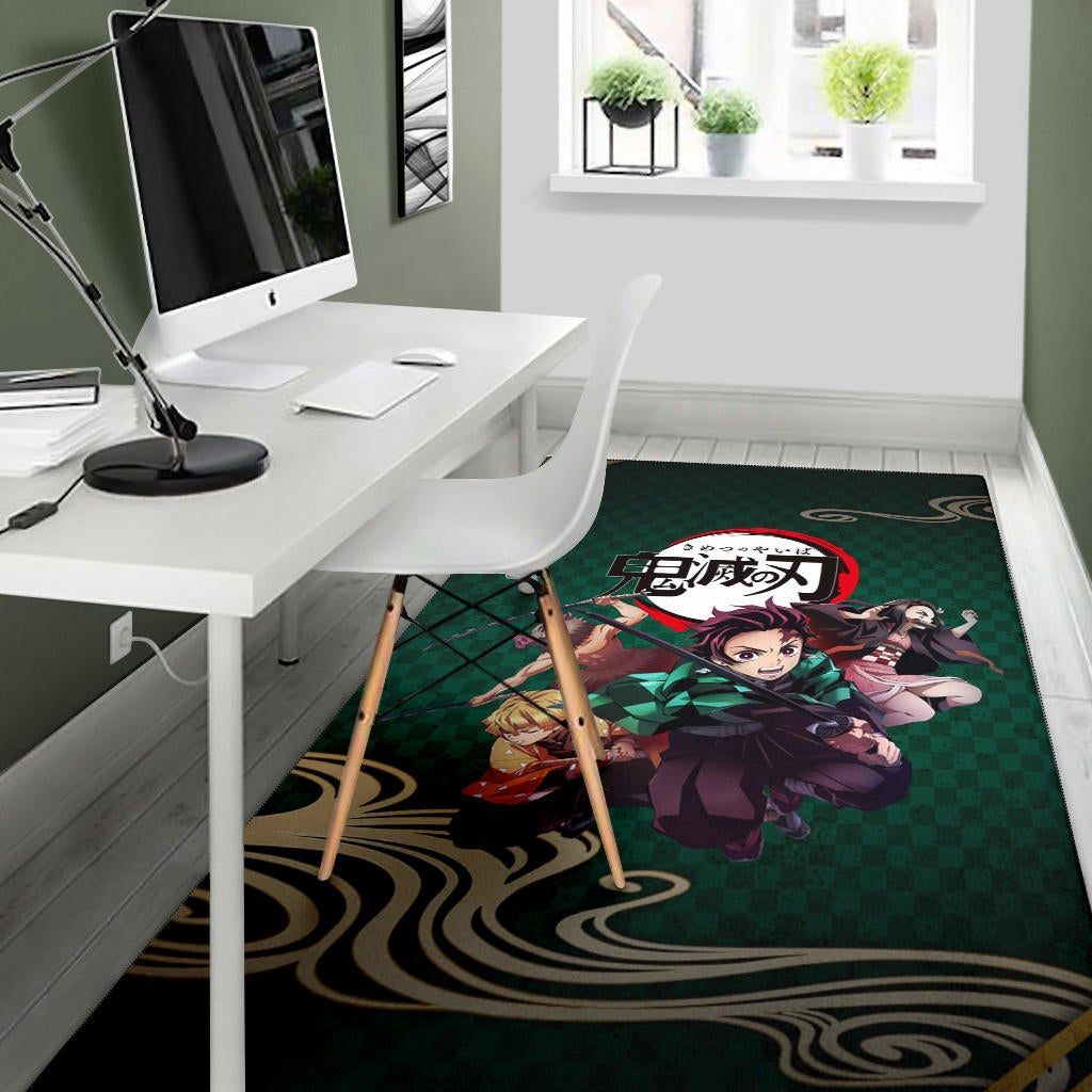 Demon Slayer Anime Main Characters Tanjiro Nezuko Zenitsu And Inosuke Fighting Area Rug Home Decor