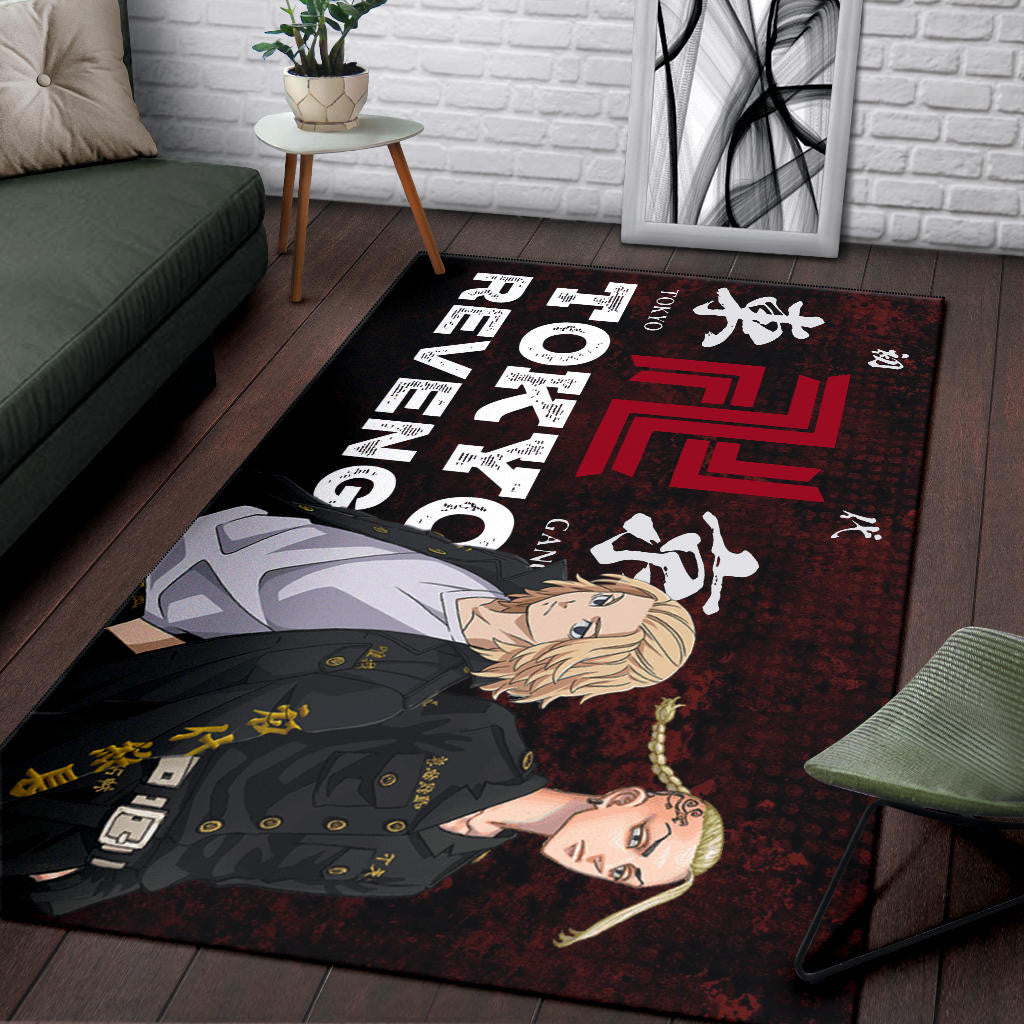 Tokyo Revengers Anime Mikey And Draken Portrait Black And Red Theme Area Rug Home Decor