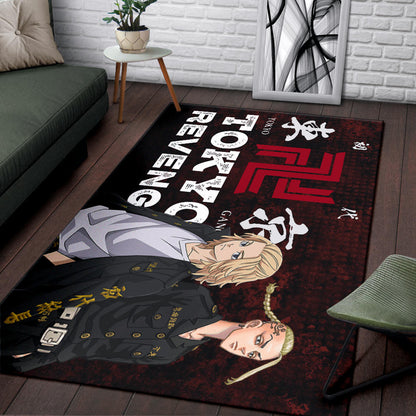 Tokyo Revengers Anime Mikey And Draken Portrait Black And Red Theme Area Rug Home Decor