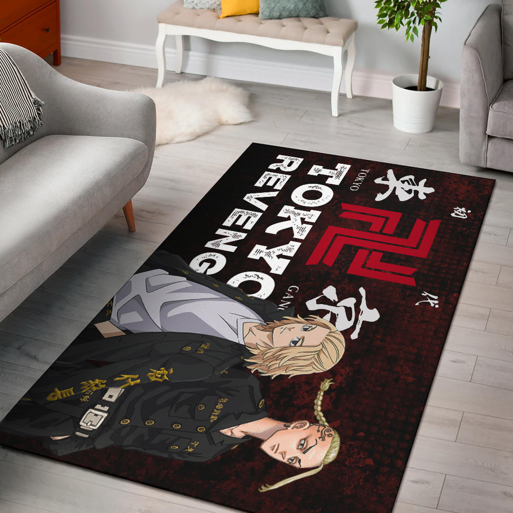 Tokyo Revengers Anime Mikey And Draken Portrait Black And Red Theme Area Rug Home Decor