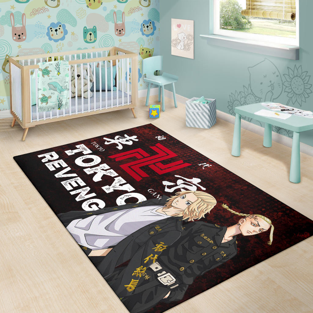Tokyo Revengers Anime Mikey And Draken Portrait Black And Red Theme Area Rug Home Decor