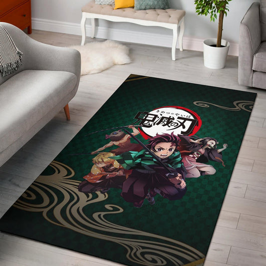 Demon Slayer Anime Main Characters Tanjiro Nezuko Zenitsu And Inosuke Fighting Area Rug Home Decor