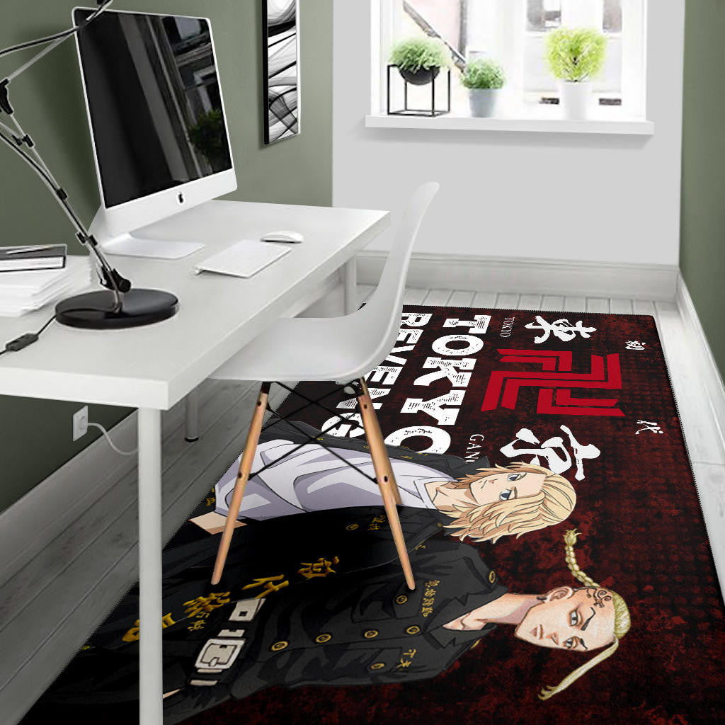 Tokyo Revengers Anime Mikey And Draken Portrait Black And Red Theme Area Rug Home Decor