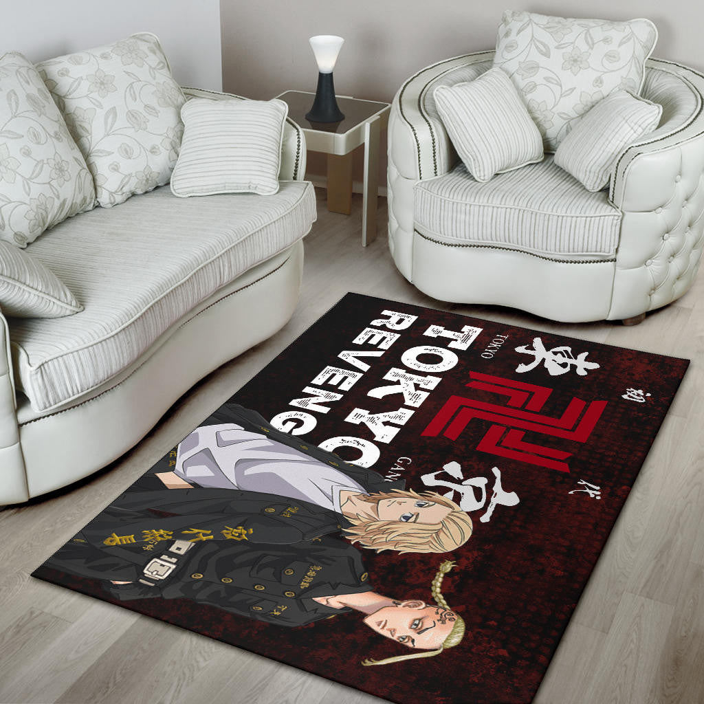 Tokyo Revengers Anime Mikey And Draken Portrait Black And Red Theme Area Rug Home Decor