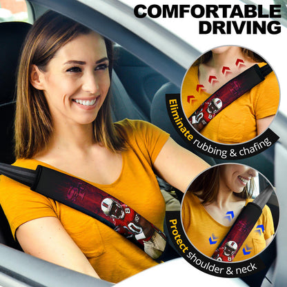 San Francisco American Football 49ers Football Player 80 Holding Ball Black And Red SF Ers Seat Belt Covers