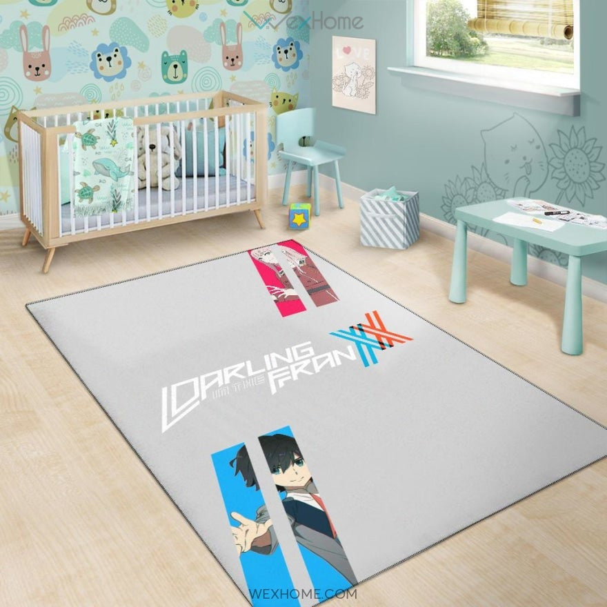 Darling In The Franxx Anime Red Zero Two With Blue Hiro Portraits Area Rug Home Decor