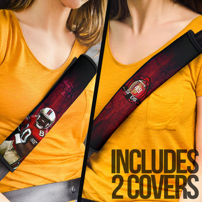 San Francisco American Football 49ers Football Player 80 Holding Ball Black And Red SF Ers Seat Belt Covers