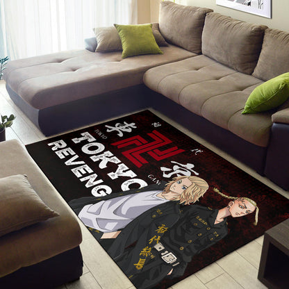 Tokyo Revengers Anime Mikey And Draken Portrait Black And Red Theme Area Rug Home Decor