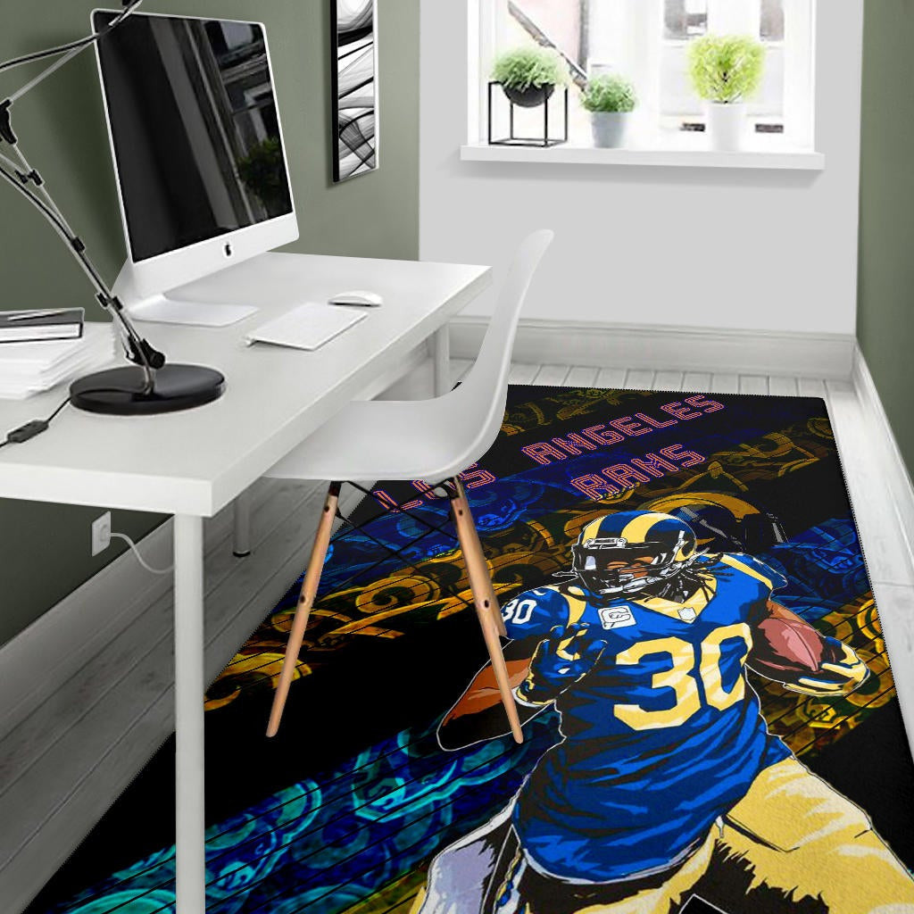Los Angeles Rams American Football Team Raymond Calais 30 Grab Rugby Ball Running Blue Yellow Area Rug Home Decor