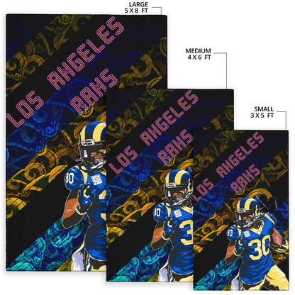 Los Angeles Rams American Football Team Raymond Calais 30 Grab Rugby Ball Running Blue Yellow Area Rug Home Decor