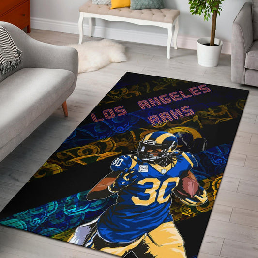 Los Angeles Rams American Football Team Raymond Calais 30 Grab Rugby Ball Running Blue Yellow Area Rug Home Decor
