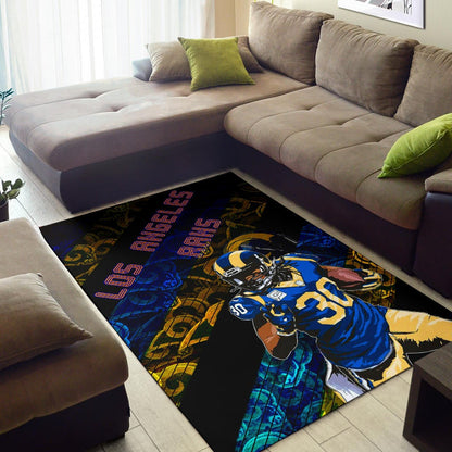 Los Angeles Rams American Football Team Raymond Calais 30 Grab Rugby Ball Running Blue Yellow Area Rug Home Decor