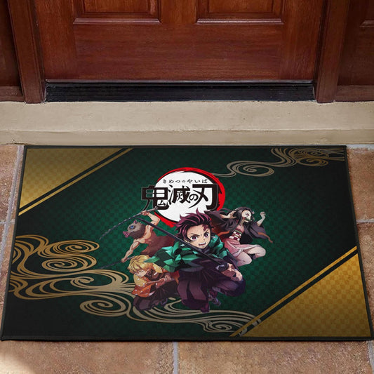Demon Slayer Anime Main Characters Tanjiro Nezuko Zenitsu And Inosuke Fighting Door Mat Home Decor