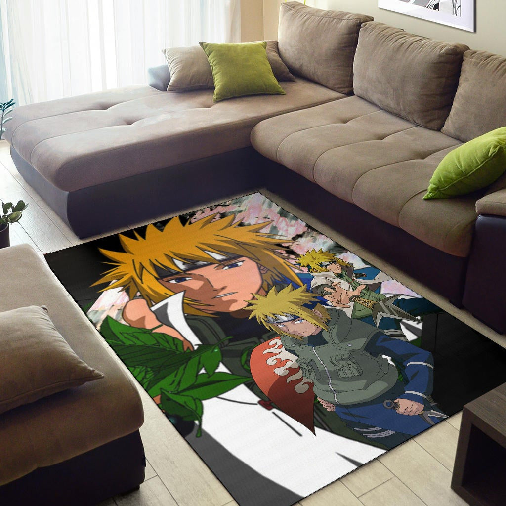 Naruto Anime Minato Konoha Hokage Kunai Fighting Area Rug Home Decor