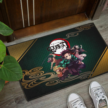 Demon Slayer Anime Main Characters Tanjiro Nezuko Zenitsu And Inosuke Fighting Door Mat Home Decor