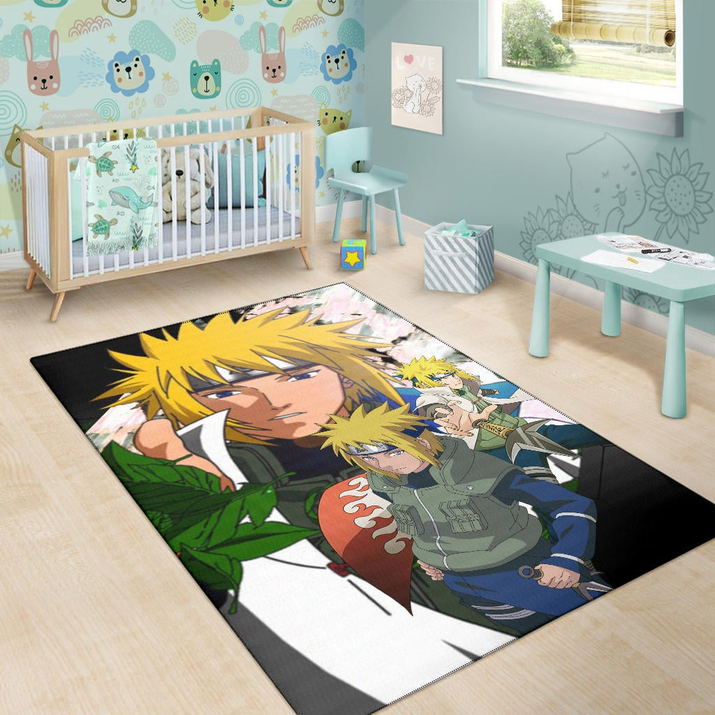 Naruto Anime Minato Konoha Hokage Kunai Fighting Area Rug Home Decor