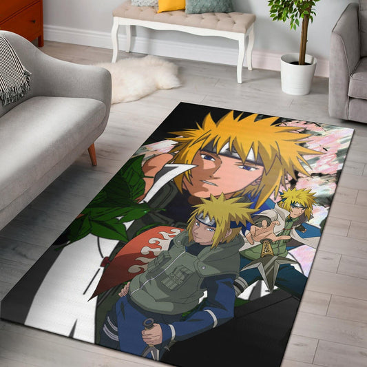 Naruto Anime Minato Konoha Hokage Kunai Fighting Area Rug Home Decor