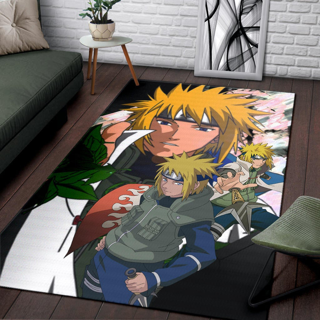 Naruto Anime Minato Konoha Hokage Kunai Fighting Area Rug Home Decor