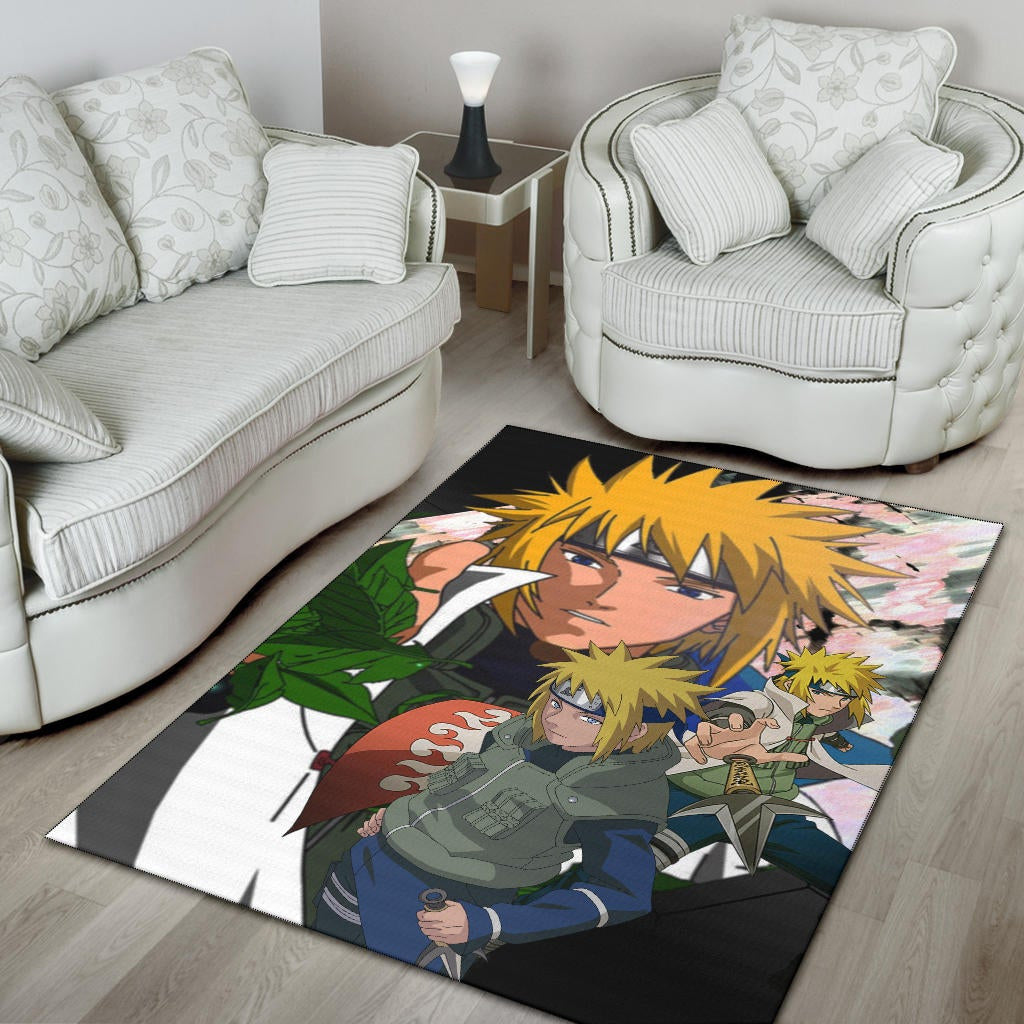 Naruto Anime Minato Konoha Hokage Kunai Fighting Area Rug Home Decor