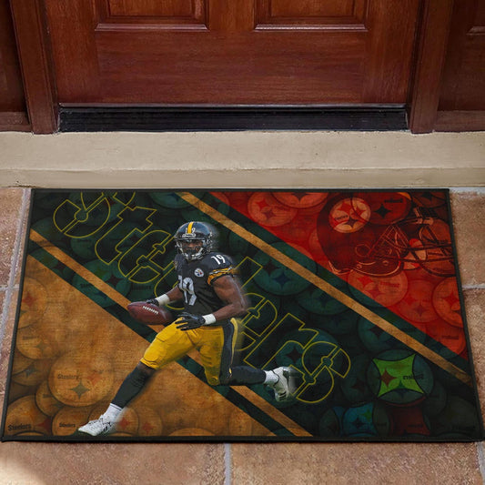 Pittsburgh Steelers American Football JuJu Smith-Schuster 19 Running Minimal Helmet Door Mat Home Decor