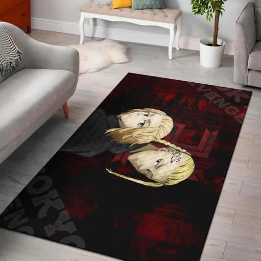 Tokyo Revengers Anime Mikey And Draken Face Black And Red Theme Area Rug Home Decor