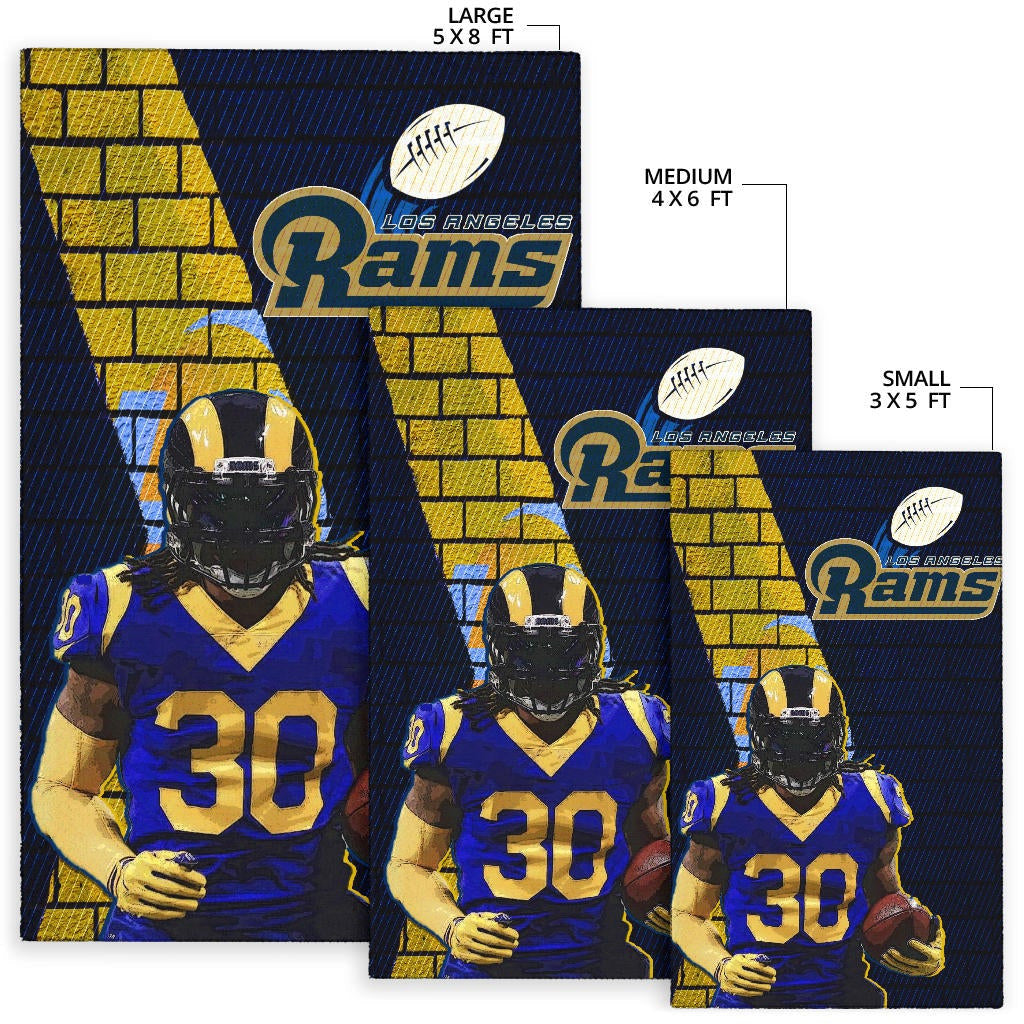 Los Angeles Rams American Football Team Raymond Calais 30 Holding Rugby Ball Brick Background Area Rug Home Decor