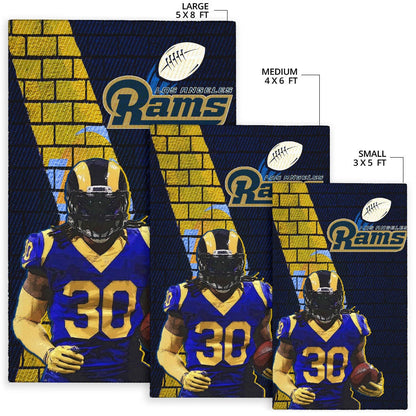 Los Angeles Rams American Football Team Raymond Calais 30 Holding Rugby Ball Brick Background Area Rug Home Decor
