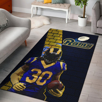 Los Angeles Rams American Football Team Raymond Calais 30 Holding Rugby Ball Brick Background Area Rug Home Decor