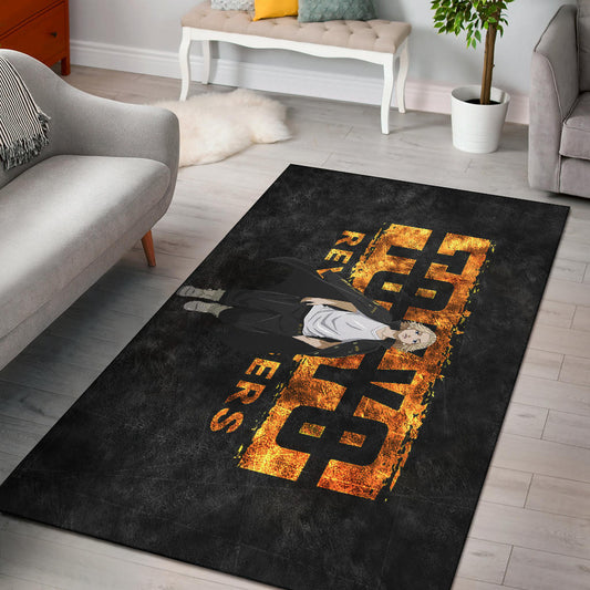 Tokyo Revengers Anime Cool Mikey Walking Golden Text Area Rug Home Decor