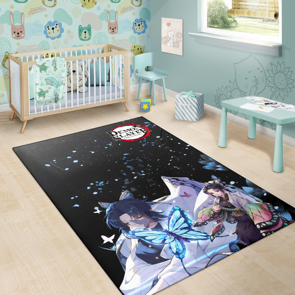 Demon Slayer Anime Pretty Shinobu With Butterflies Cherry Blossom Area Rug Home Decor