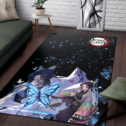 Demon Slayer Anime Pretty Shinobu With Butterflies Cherry Blossom Area Rug Home Decor