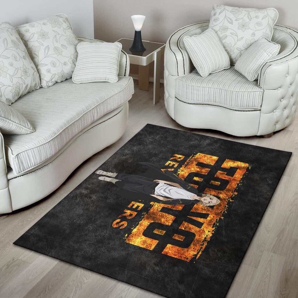 Tokyo Revengers Anime Cool Mikey Walking Golden Text Area Rug Home Decor