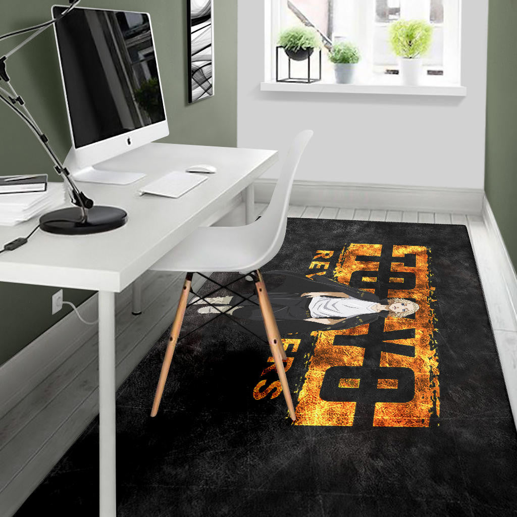 Tokyo Revengers Anime Cool Mikey Walking Golden Text Area Rug Home Decor
