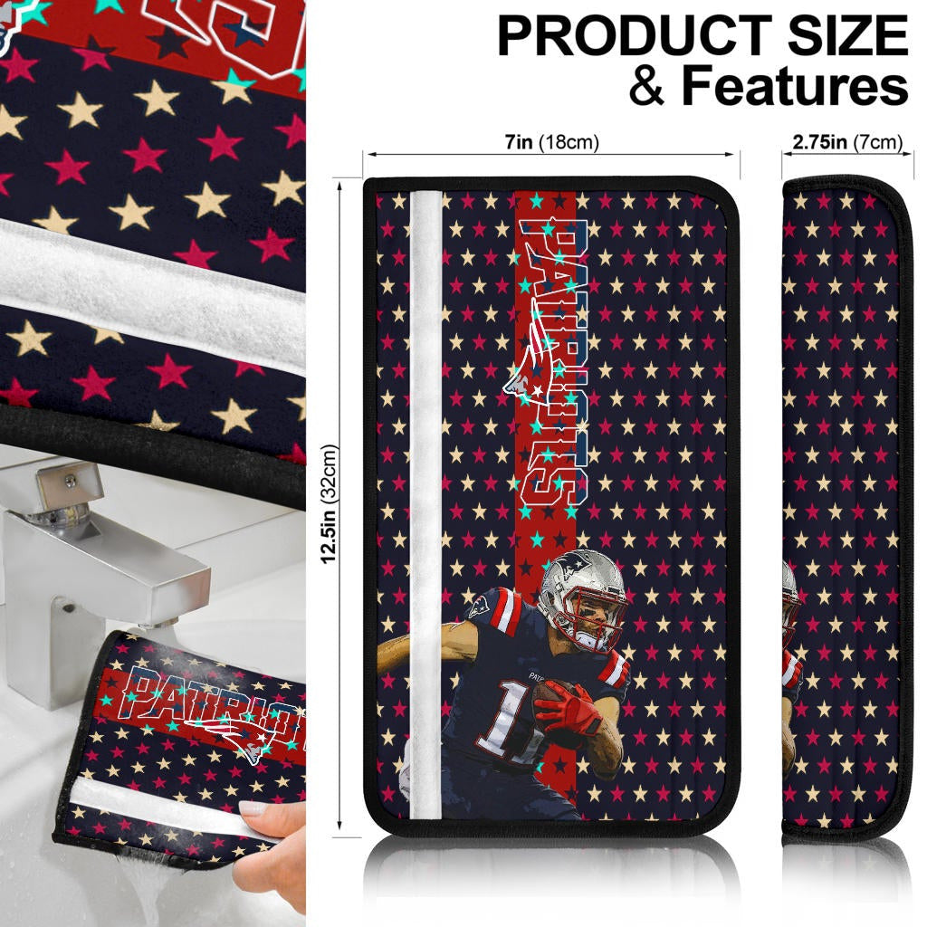 New England Patriots American Football Team Julian Edelman 11 Grab Rugby Ball And Running Tiny Star Patterns Seat Belt Covers