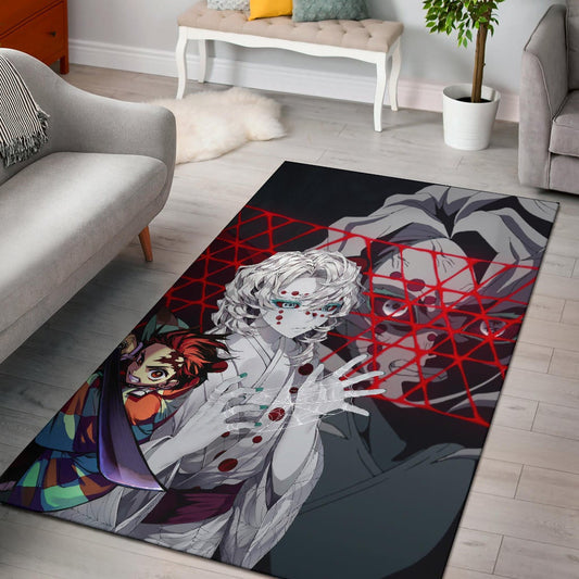 Demon Slayer Anime Rui Spider Demon Web Vs Tanjiro Area Rug Home Decor