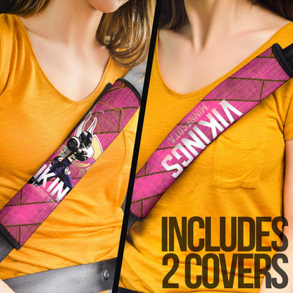 Minnesota Vikings American Football Team Adrian Peterson Jumping Symbol On Pink Wall Background Seat Belt Covers