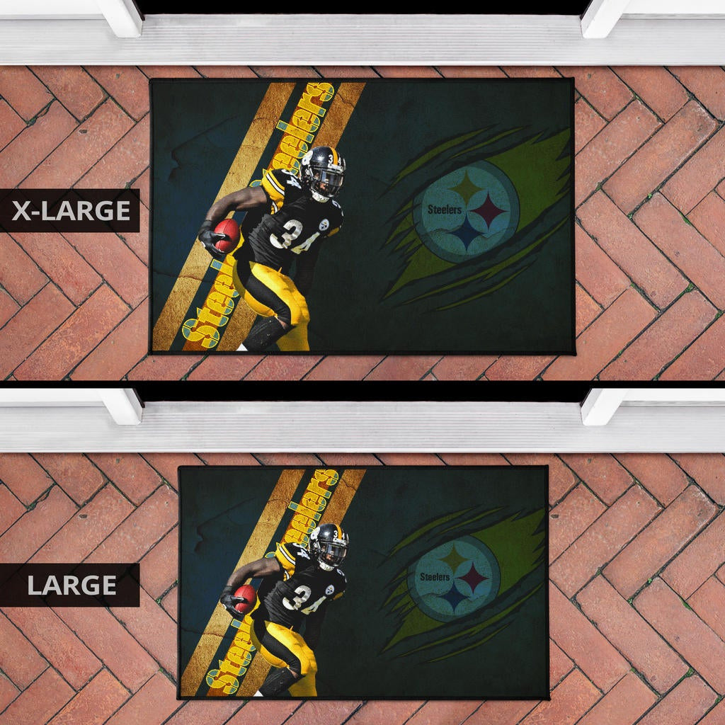 Pittsburgh Steelers American Football Terrell Edmunds 34 Hiding Rugby Ball Running Door Mat Home Decor
