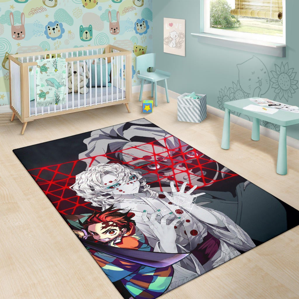 Demon Slayer Anime Rui Spider Demon Web Vs Tanjiro Area Rug Home Decor