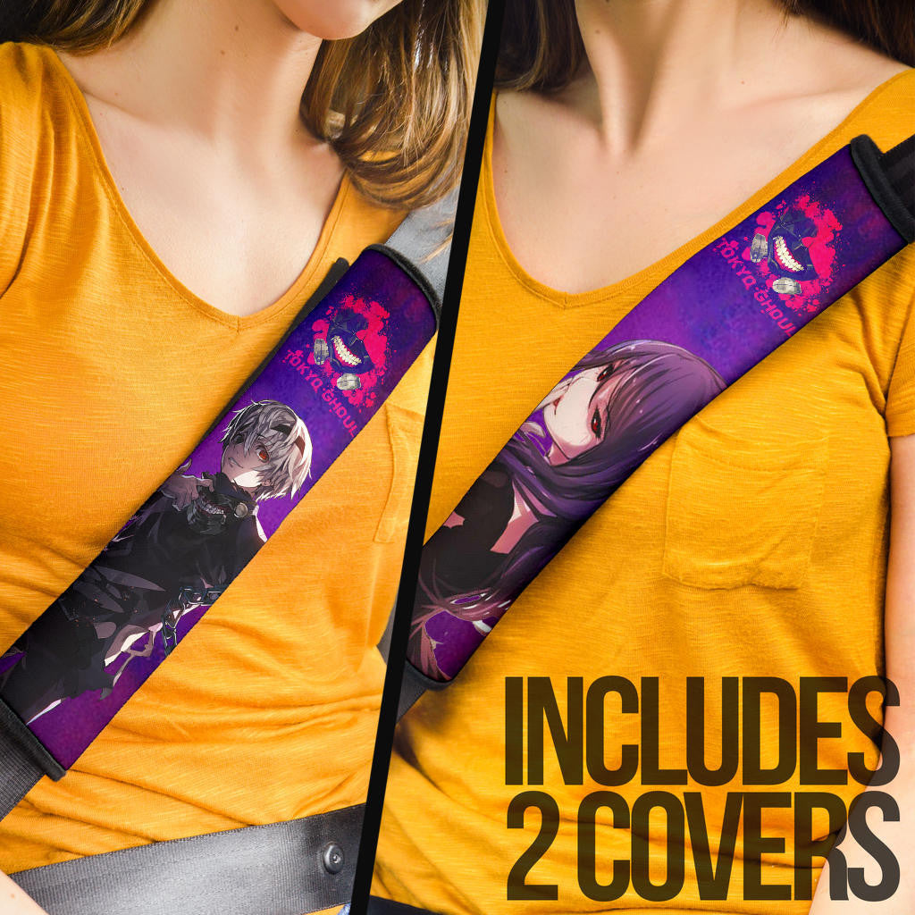 Tokyo Ghoul Anime Ken Kaneki And Sexy Rize Kamishiro Coloful Splash Seat Belt Covers