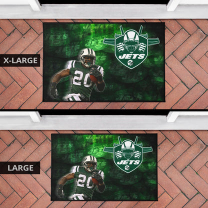 New York American Football Jets Football Player 20 Grab Rugby Ball Running Green Door Mat Home Decor