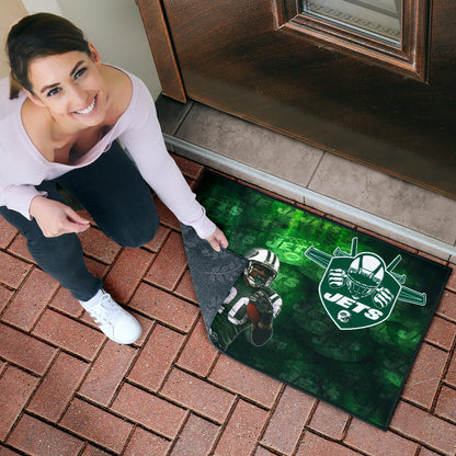 New York American Football Jets Football Player 20 Grab Rugby Ball Running Green Door Mat Home Decor