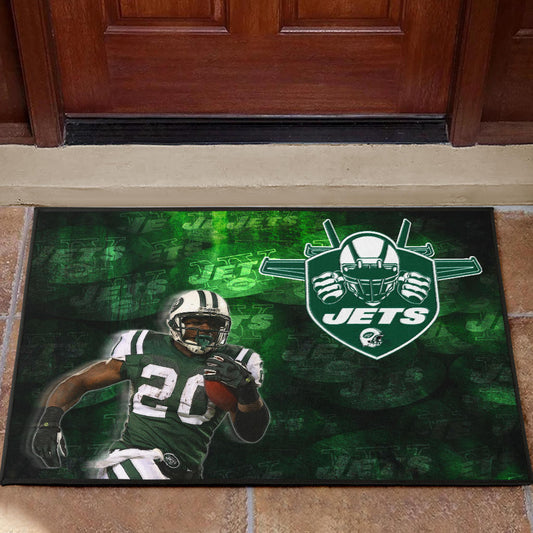 New York American Football Jets Football Player 20 Grab Rugby Ball Running Green Door Mat Home Decor