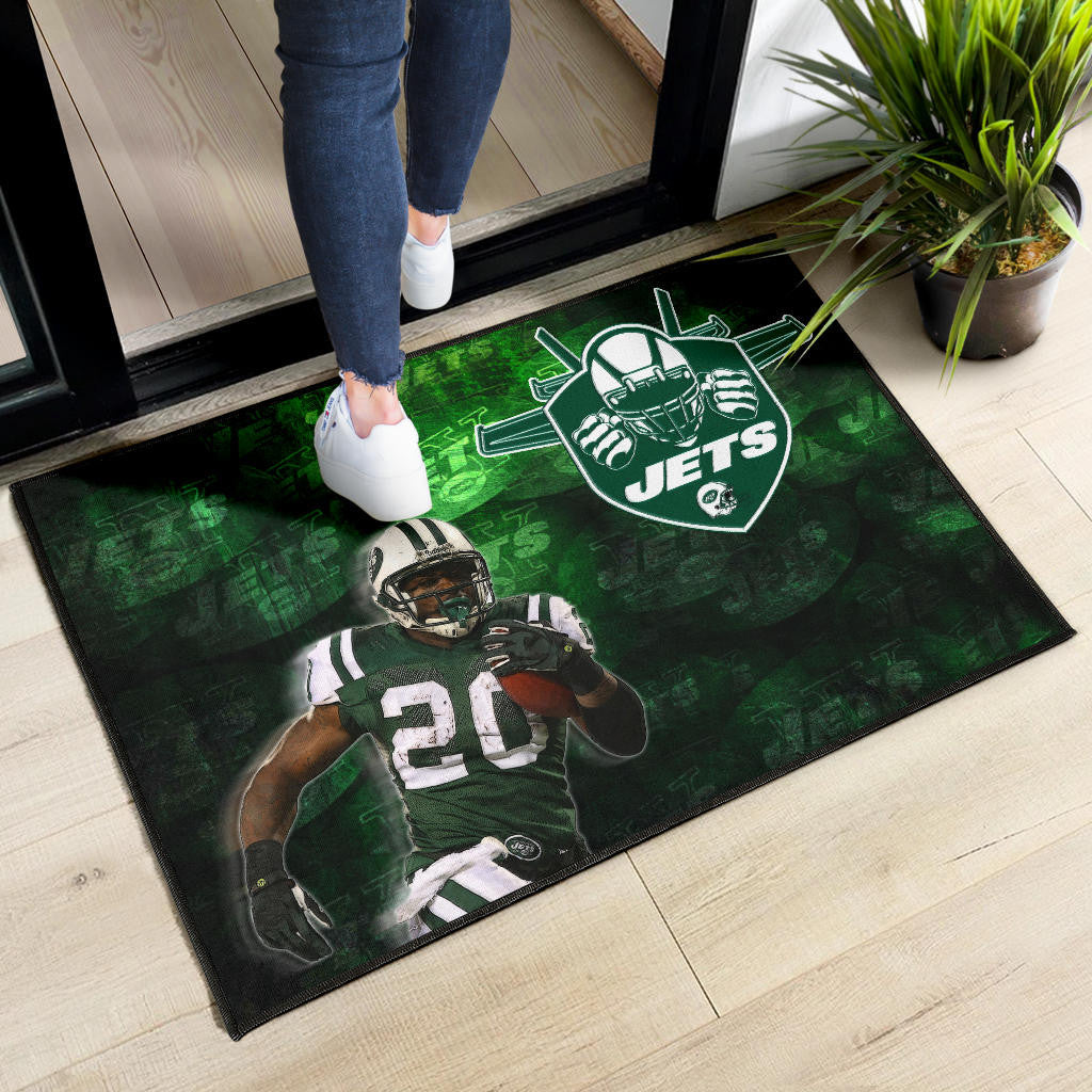 New York American Football Jets Football Player 20 Grab Rugby Ball Running Green Door Mat Home Decor
